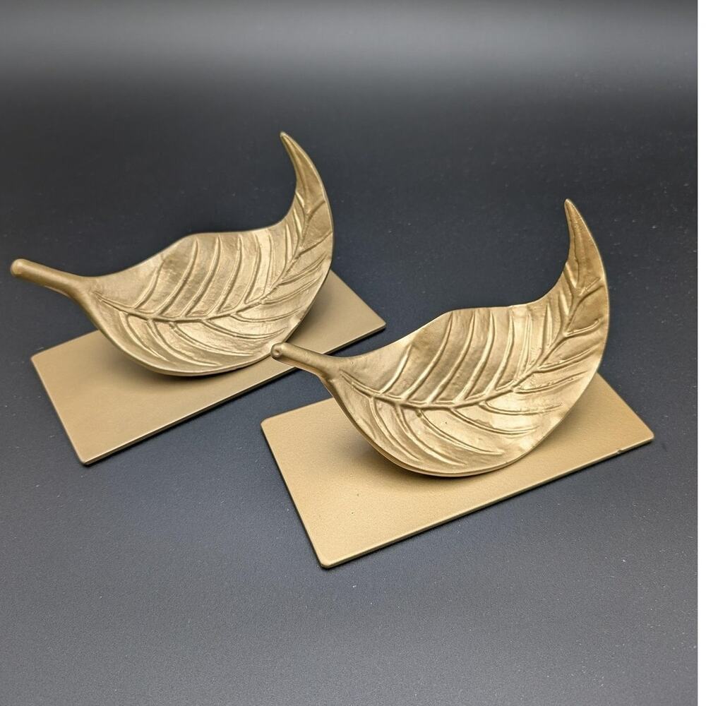 Ikea Markniva Leaf Decorations Gold Gilt Cast Metal Shelf Decor Bookends Pair 2